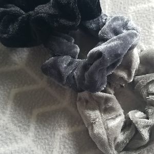 Gray scale velvet scrunchie set of 3